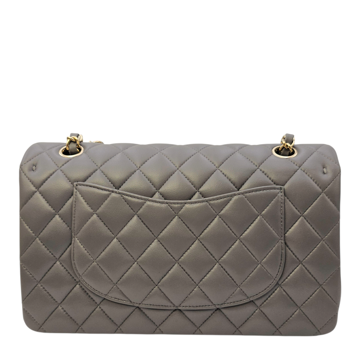 Timeless CC (Double Flap) Medium Grey Shoulder Bag in Lambskin Light Gold hardware