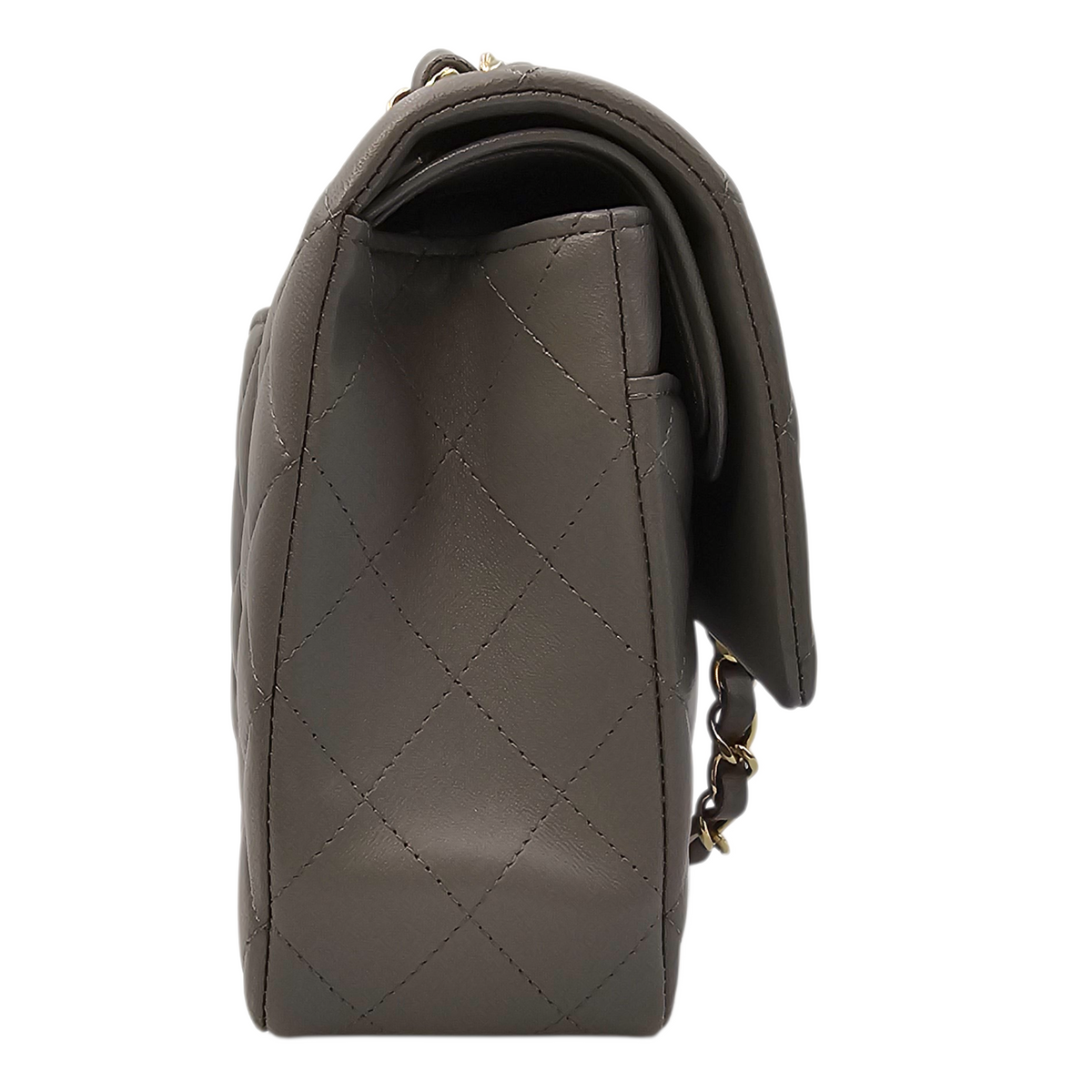 Timeless CC (Double Flap) Medium Grey Shoulder Bag in Lambskin Light Gold hardware