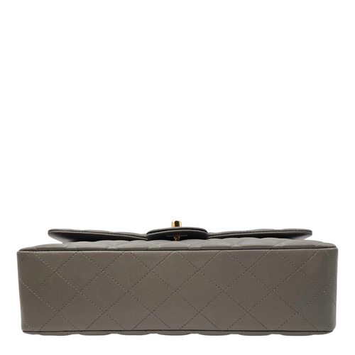 Timeless CC (Double Flap) Medium Grey Shoulder Bag in Lambskin Light Gold hardware