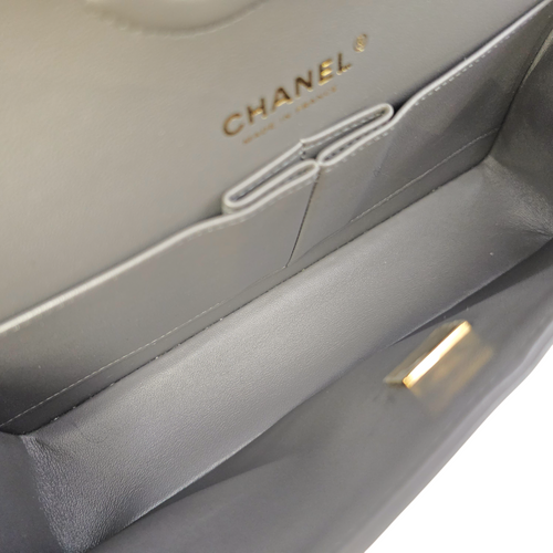 Timeless CC (Double Flap) Medium Grey Shoulder Bag in Lambskin Light Gold hardware