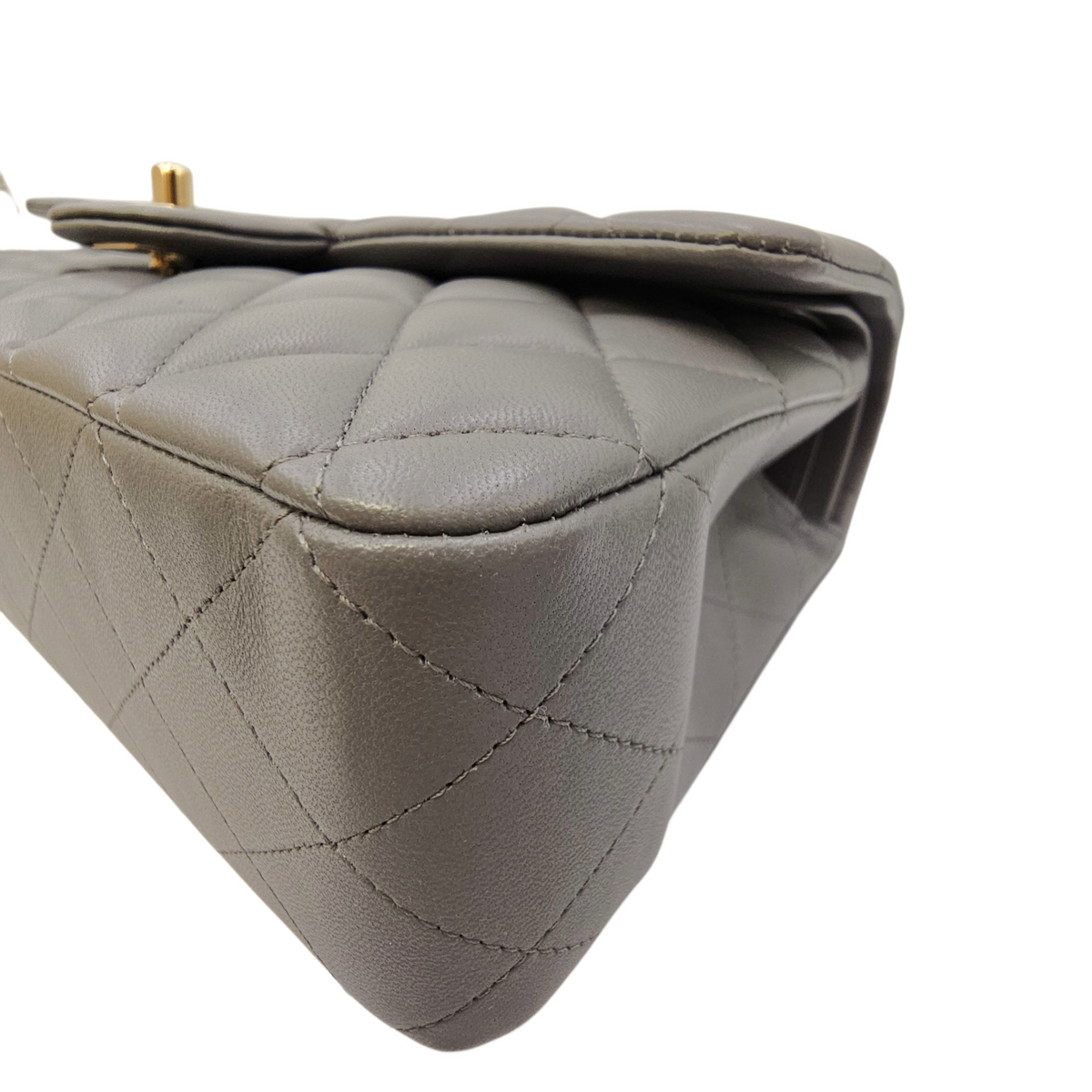 Timeless CC (Double Flap) Medium Grey Shoulder Bag in Lambskin Light Gold hardware