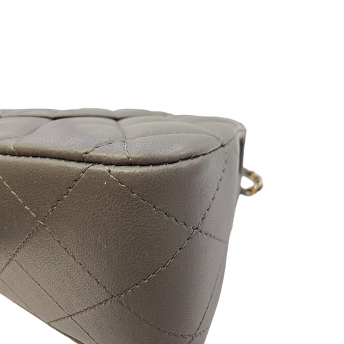 Timeless CC (Double Flap) Medium Grey Shoulder Bag in Lambskin Light Gold hardware