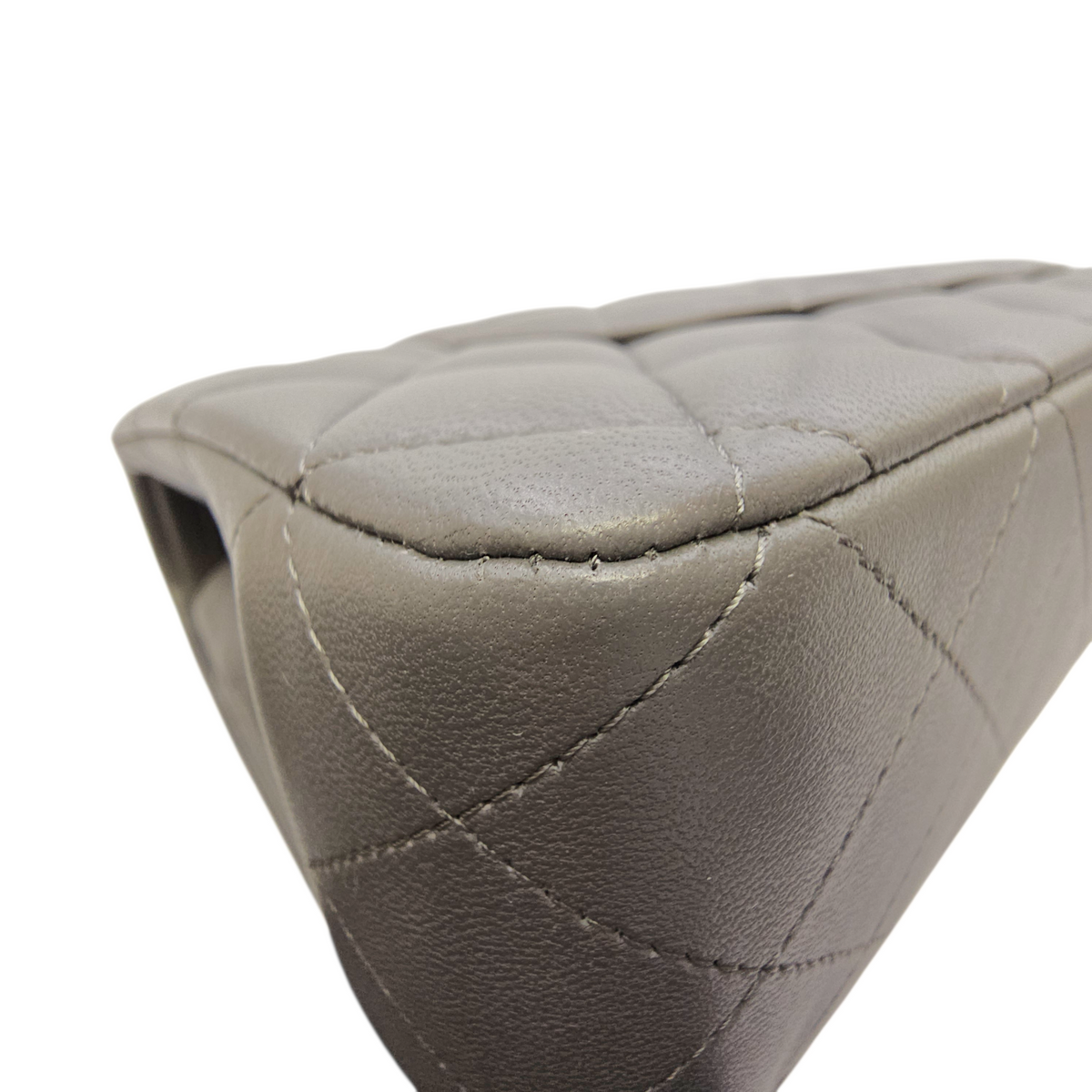 Timeless CC (Double Flap) Medium Grey Shoulder Bag in Lambskin Light Gold hardware
