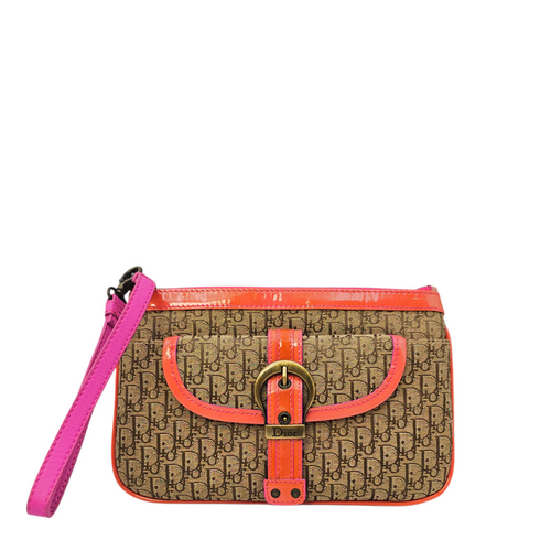 Trotter  Brown Clutch in Jacquard Antique Brass hardware