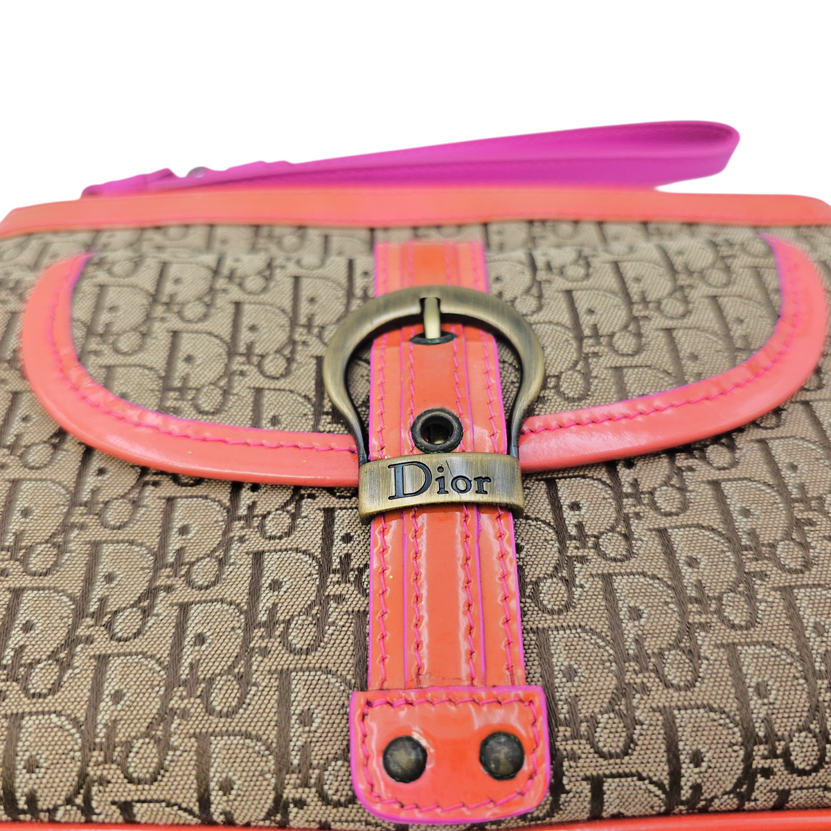 Trotter  Brown Clutch in Jacquard Antique Brass hardware