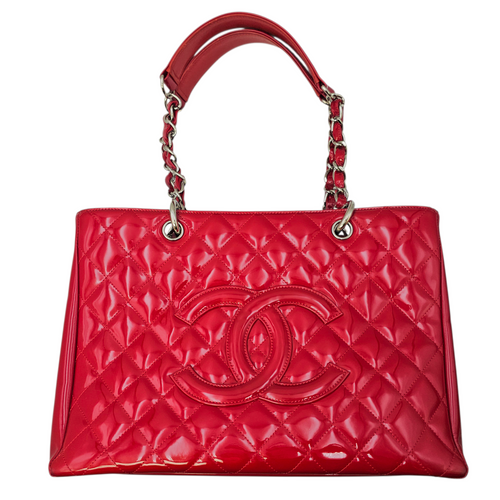 GST Red Tote Bag in Patent Leather Silver hardware