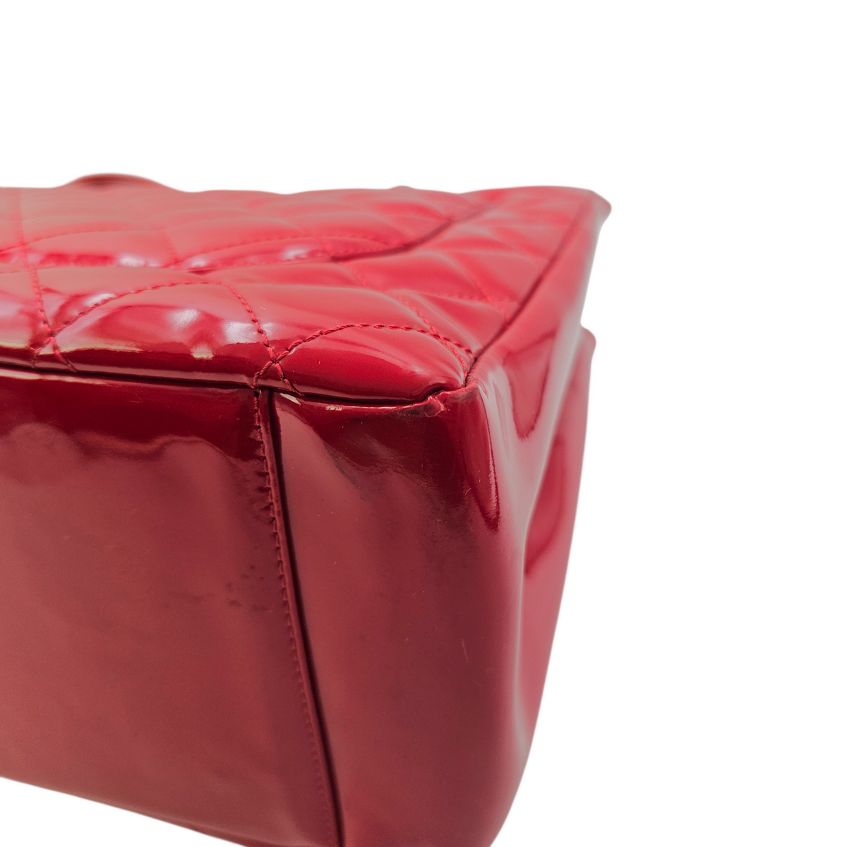 GST Red Tote Bag in Patent Leather Silver hardware