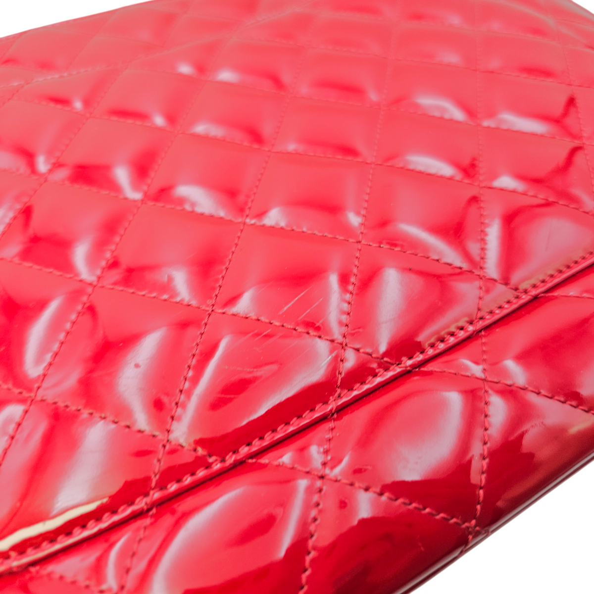 GST Red Tote Bag in Patent Leather Silver hardware