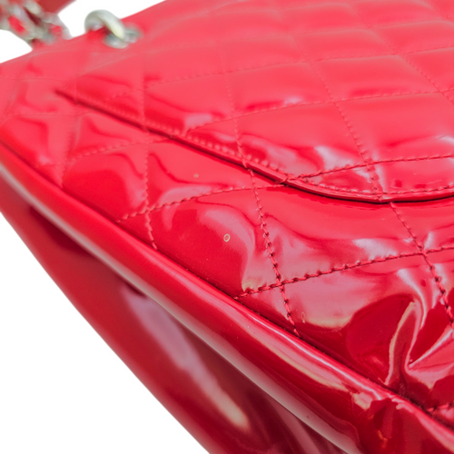 GST Red Tote Bag in Patent Leather Silver hardware