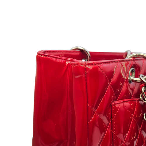 GST Red Tote Bag in Patent Leather Silver hardware