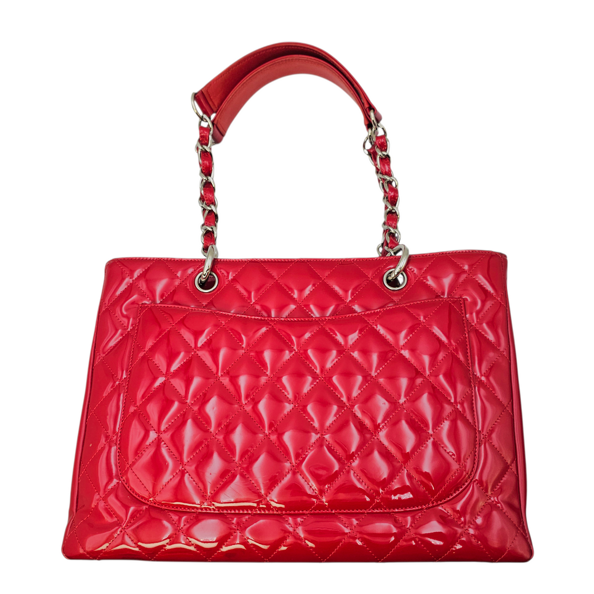 GST Red Tote Bag in Patent Leather Silver hardware