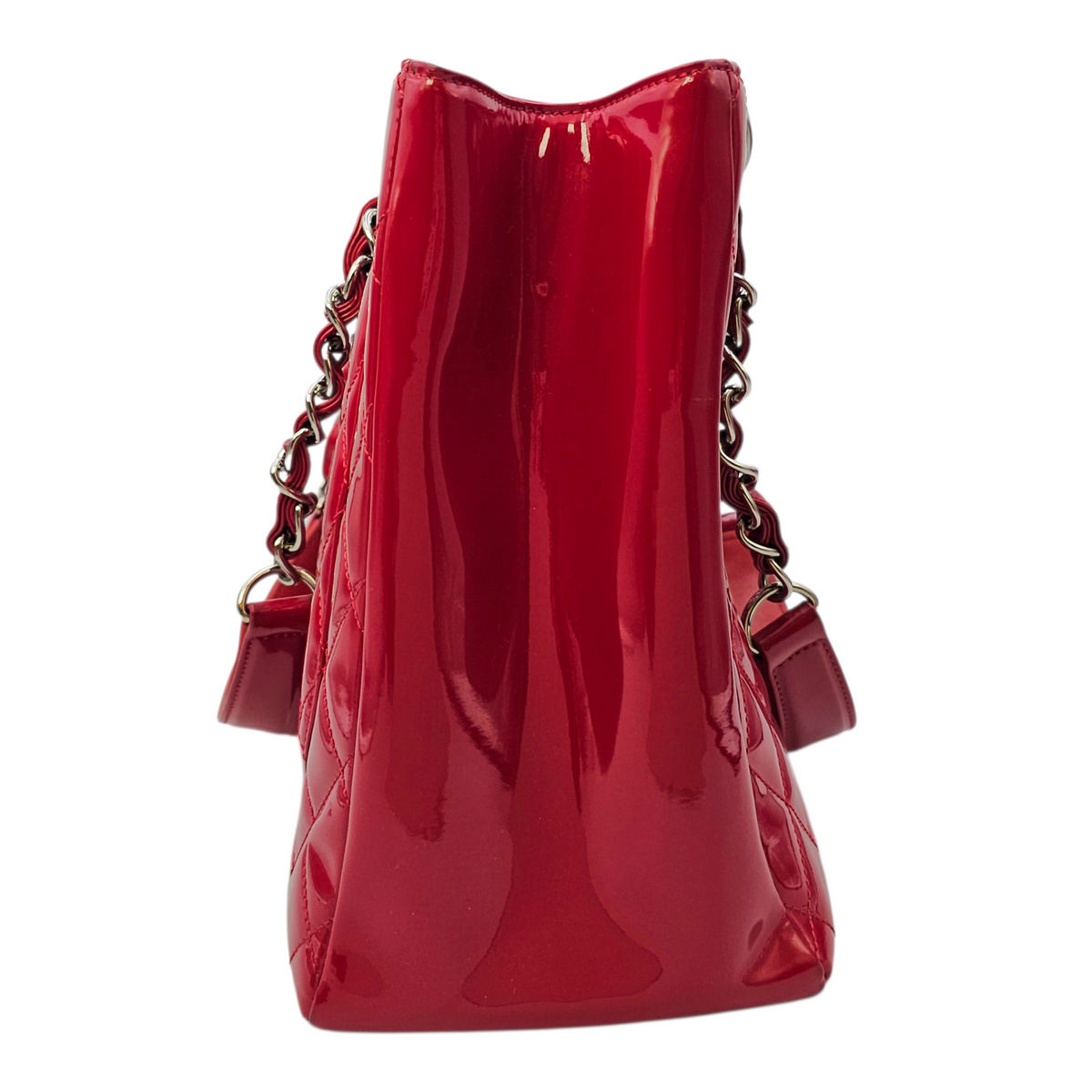 GST Red Tote Bag in Patent Leather Silver hardware