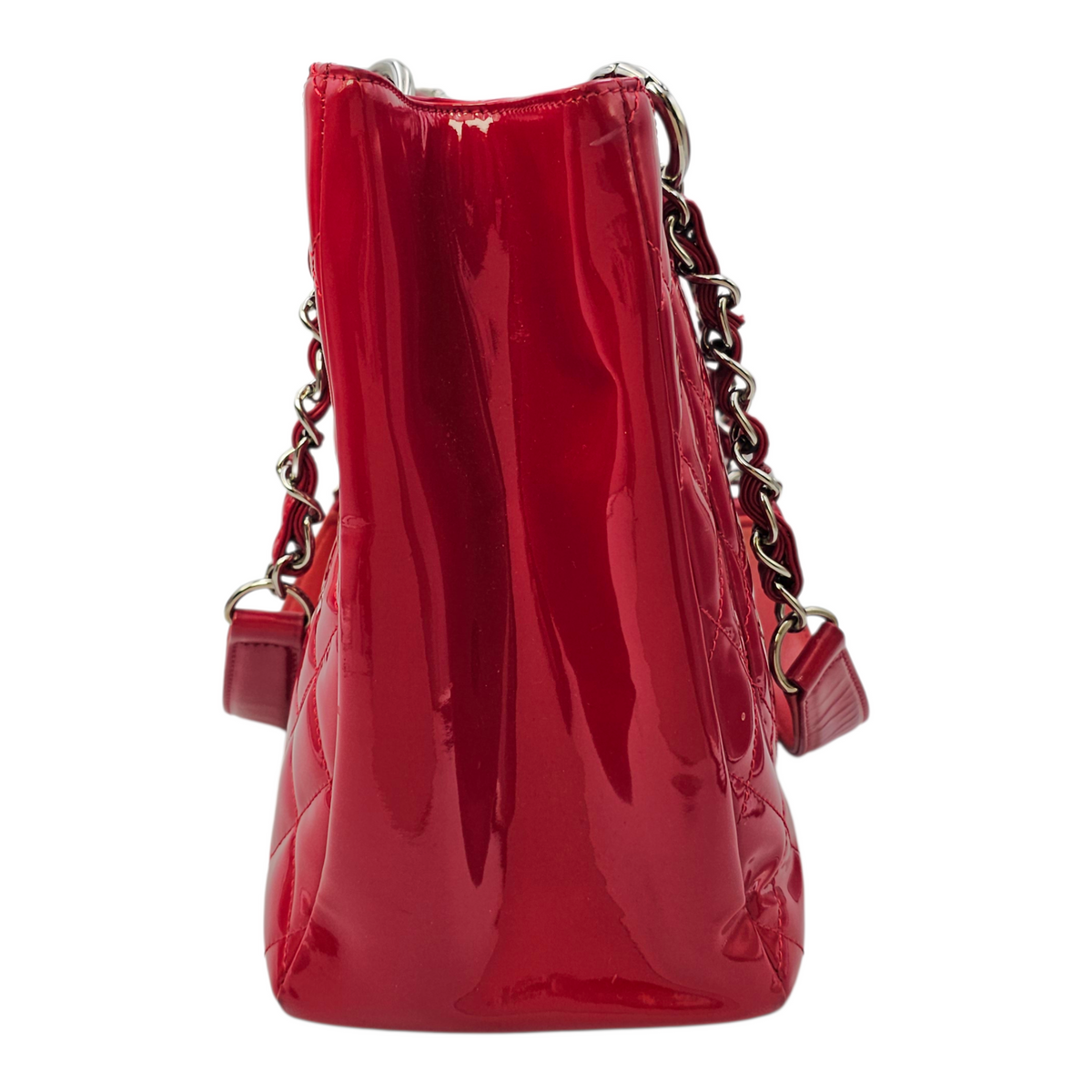 GST Red Tote Bag in Patent Leather Silver hardware