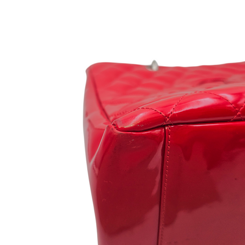 GST Red Tote Bag in Patent Leather Silver hardware