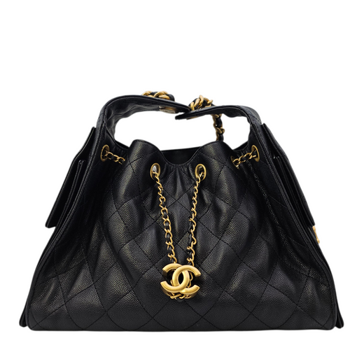 C25 Small Black Shoulder Bag in Caviar Leather Gold hardware