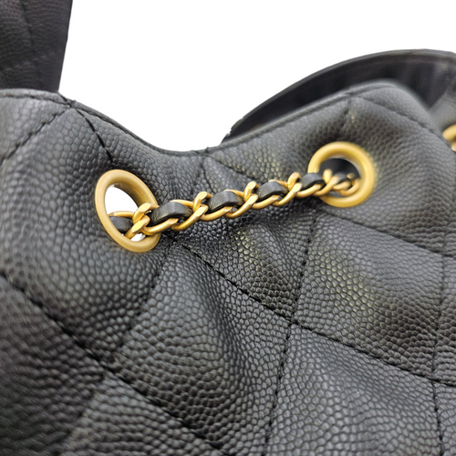 C25 Small Black Shoulder Bag in Caviar Leather Gold hardware