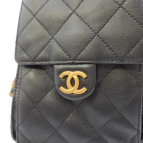 C25 Small Black Shoulder Bag in Caviar Leather Gold hardware