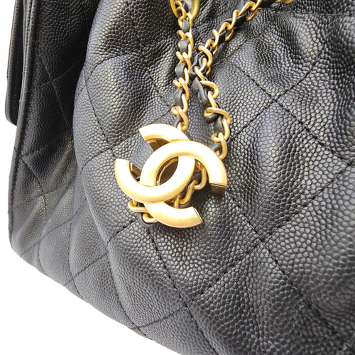 C25 Small Black Shoulder Bag in Caviar Leather Gold hardware