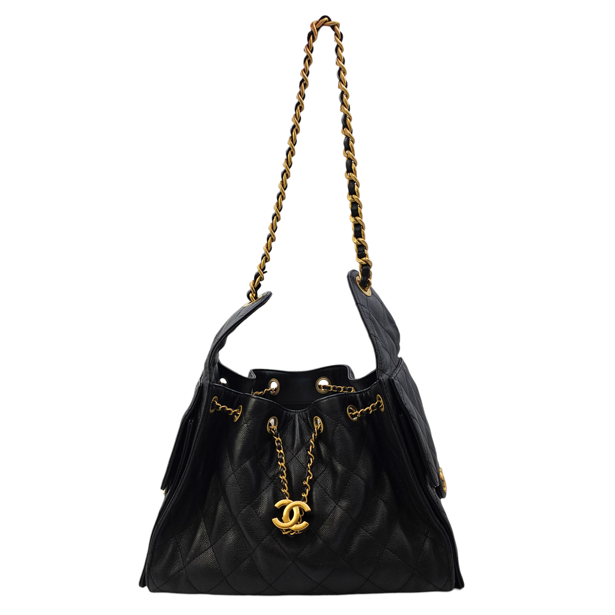 C25 Small Black Shoulder Bag in Caviar Leather Gold hardware