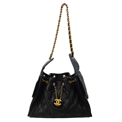 C25 Small Black Shoulder Bag in Caviar Leather Gold hardware