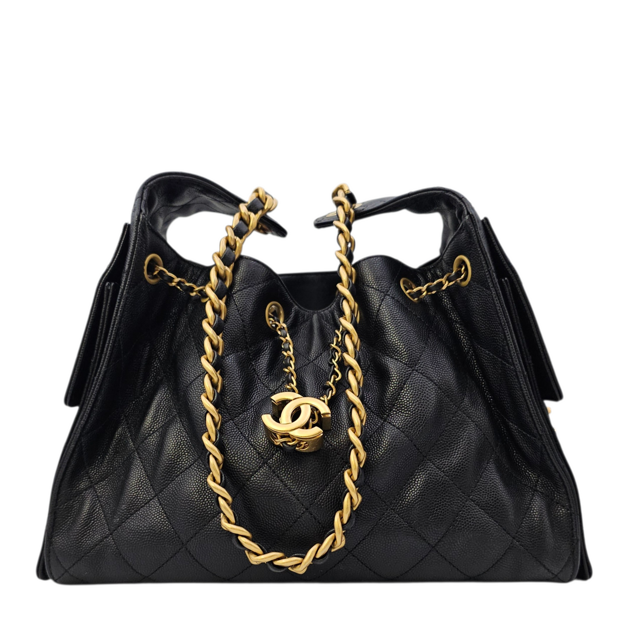 C25 Small Black Shoulder Bag in Caviar Leather Gold hardware