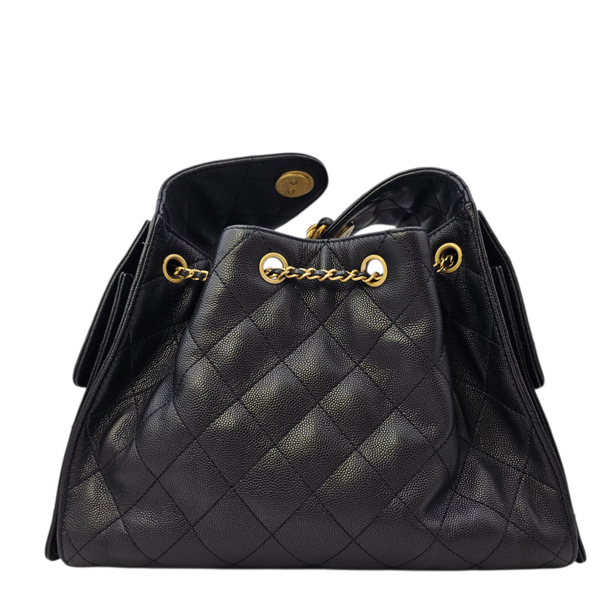 C25 Small Black Shoulder Bag in Caviar Leather Gold hardware