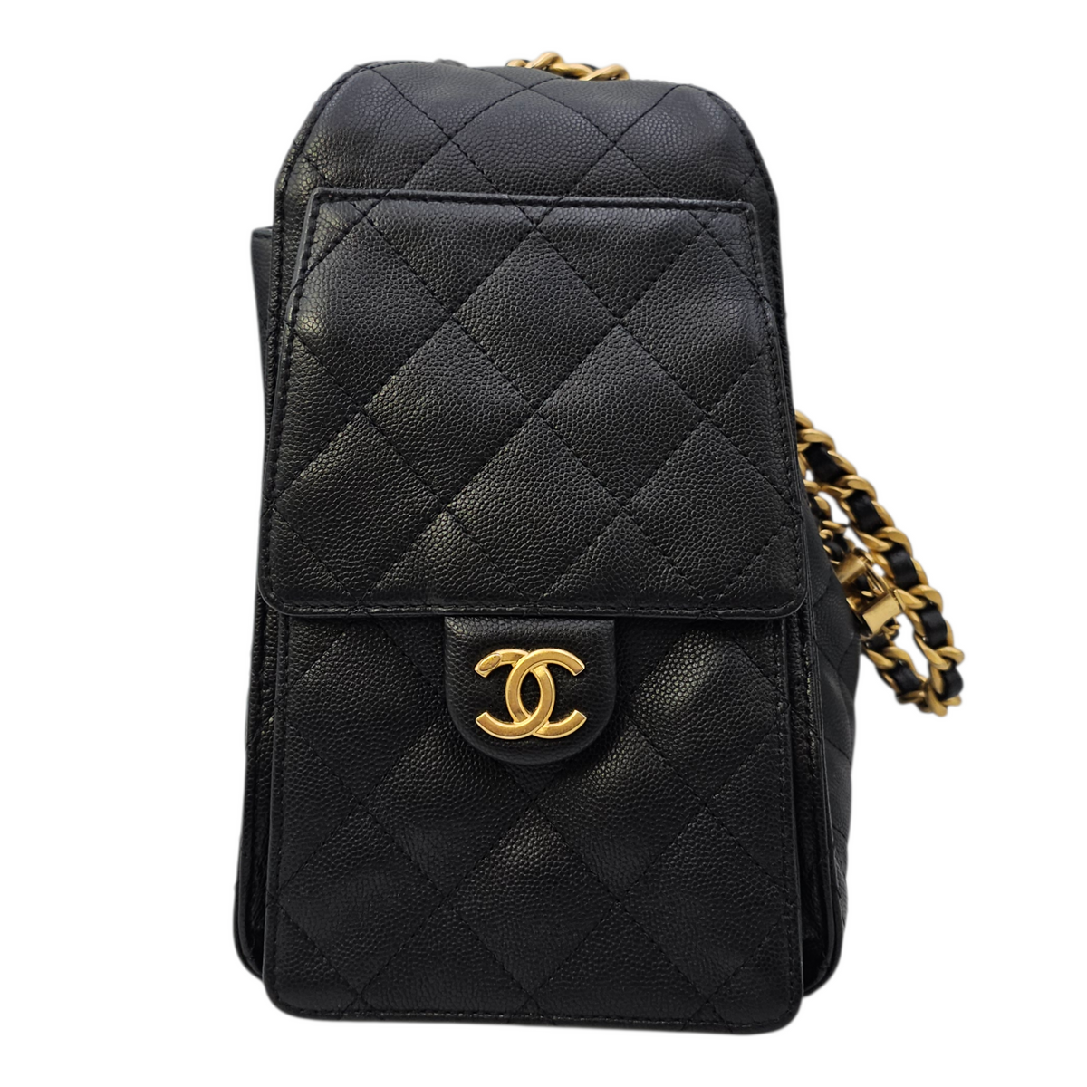 C25 Small Black Shoulder Bag in Caviar Leather Gold hardware