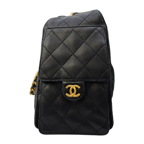 C25 Small Black Shoulder Bag in Caviar Leather Gold hardware