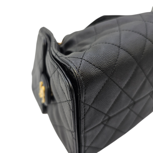 C25 Small Black Shoulder Bag in Caviar Leather Gold hardware