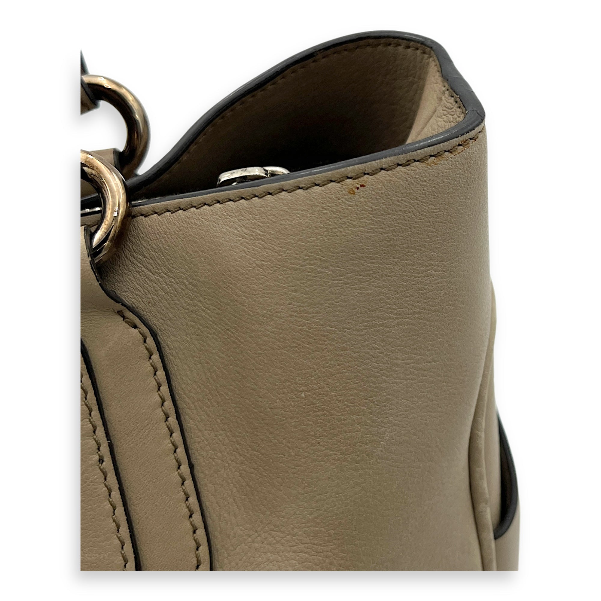 Boogie Top Handle Bag Beige in Calfskin, Silver hardware