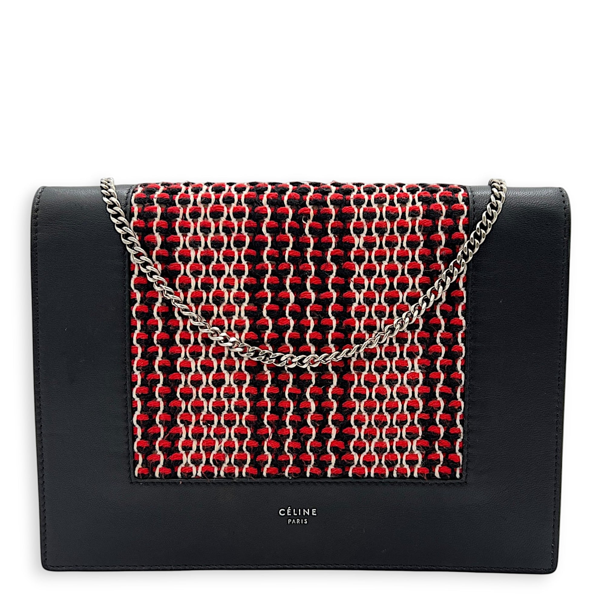 Celine Frame Black Wallet On Chain in Calfskin Silver hardware Singapore
