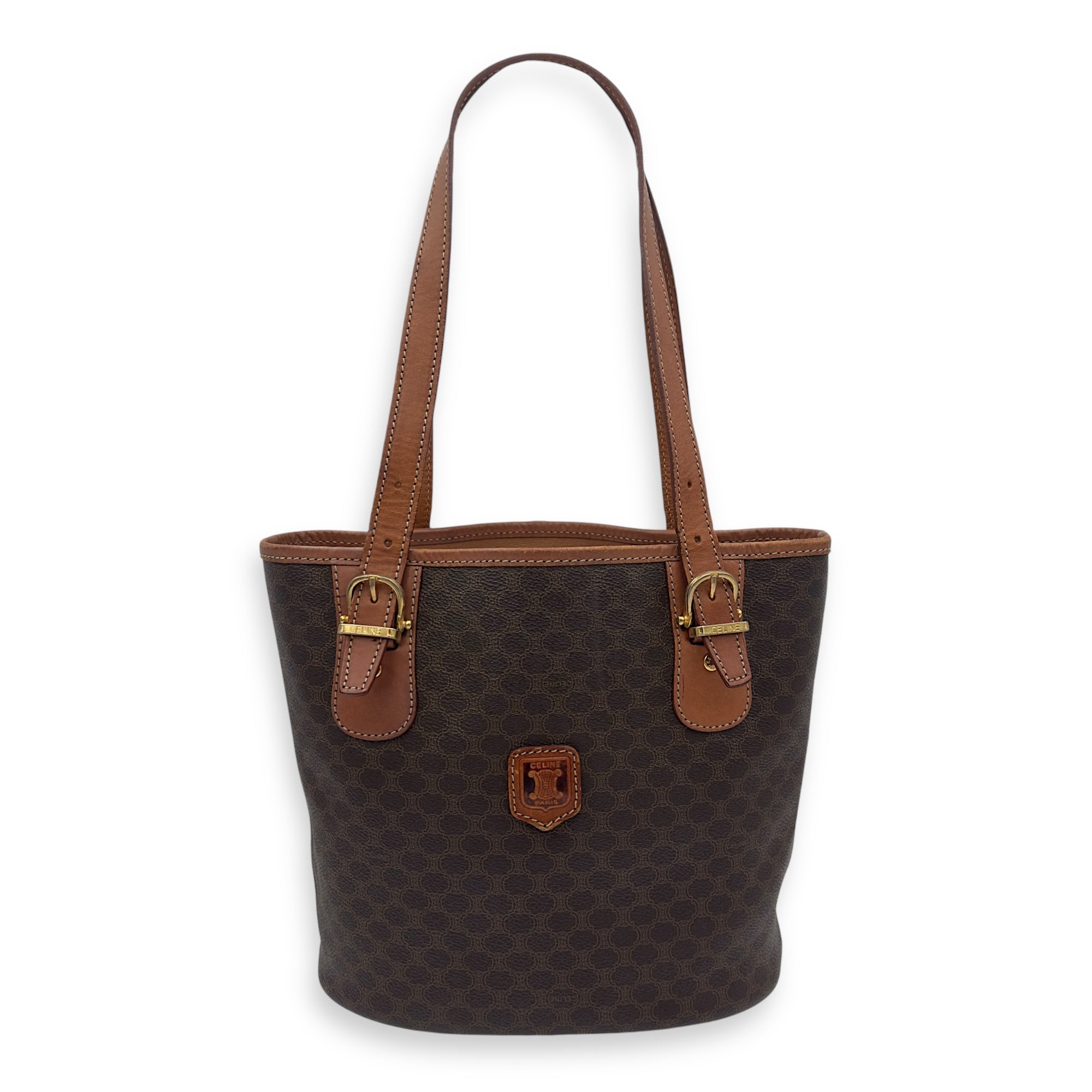 Celine Macadam Tote Bag Brown in Coated Canvas, Gold hardware_1