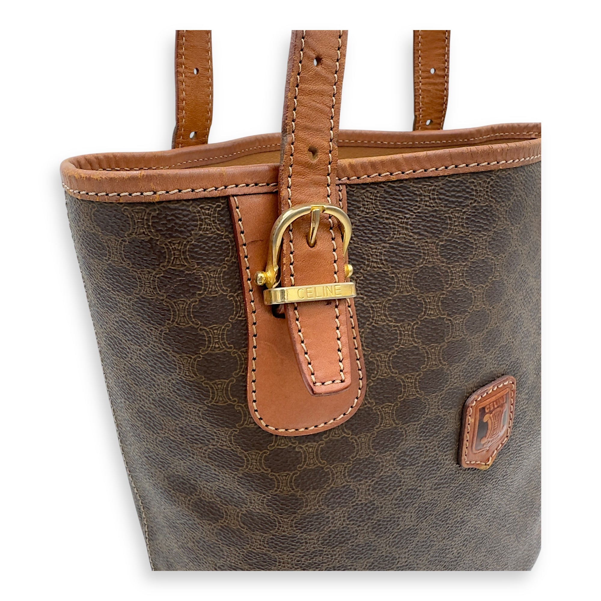 Celine Macadam Tote Bag Brown in Coated Canvas, Gold hardware_3