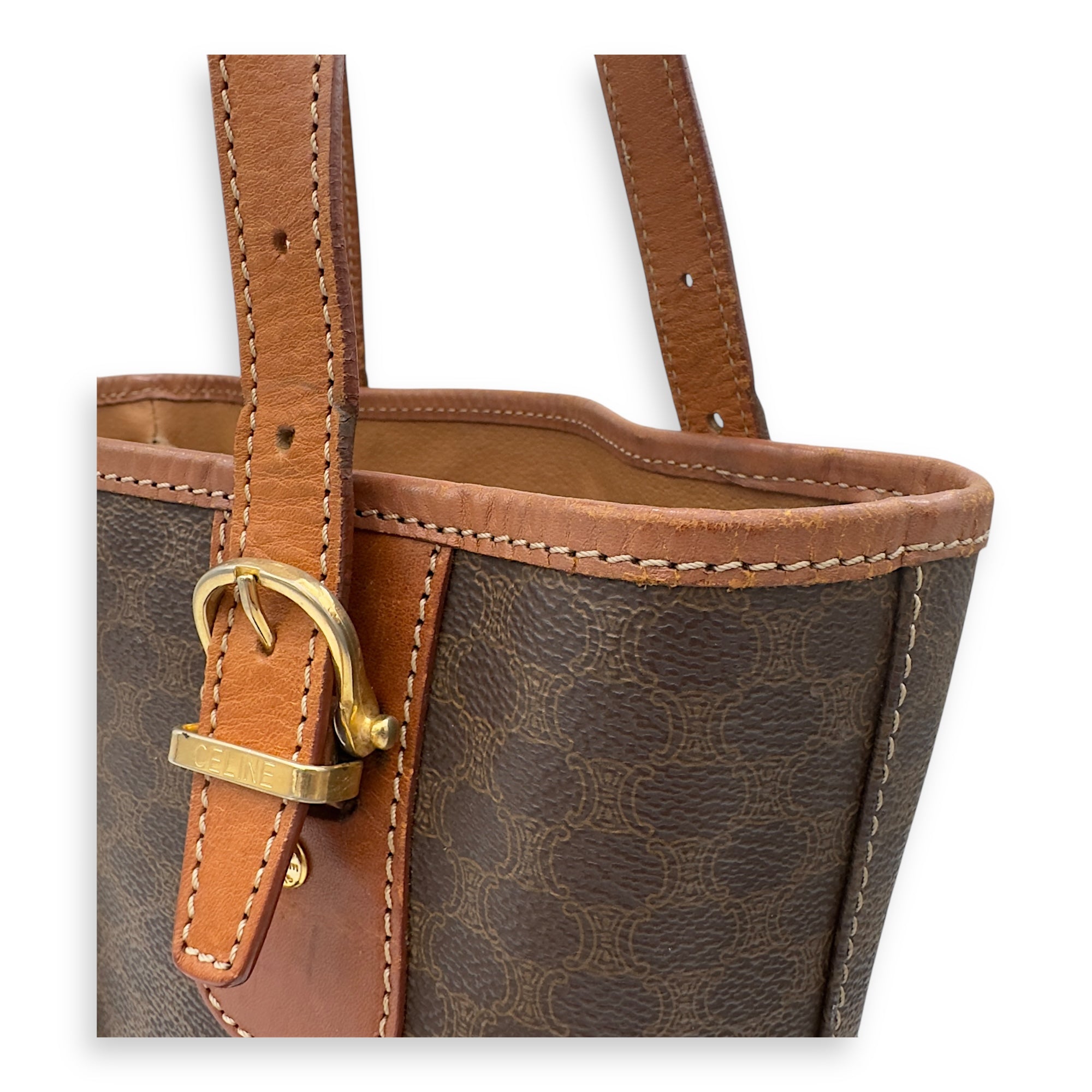 Celine Macadam Tote Bag Brown in Coated Canvas, Gold hardware_4