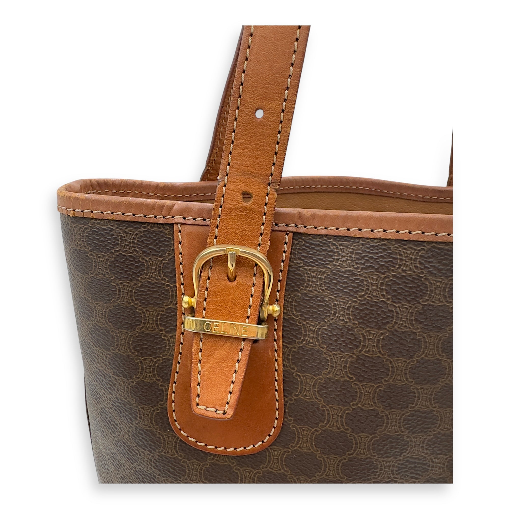 Celine Macadam Tote Bag Brown in Coated Canvas, Gold hardware_5