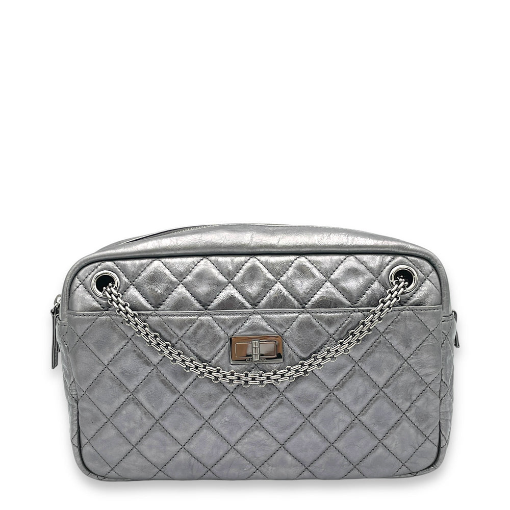 Chanel 2.55 Crossbody Bag Silver in Calfskin, Silver hardware Singapore