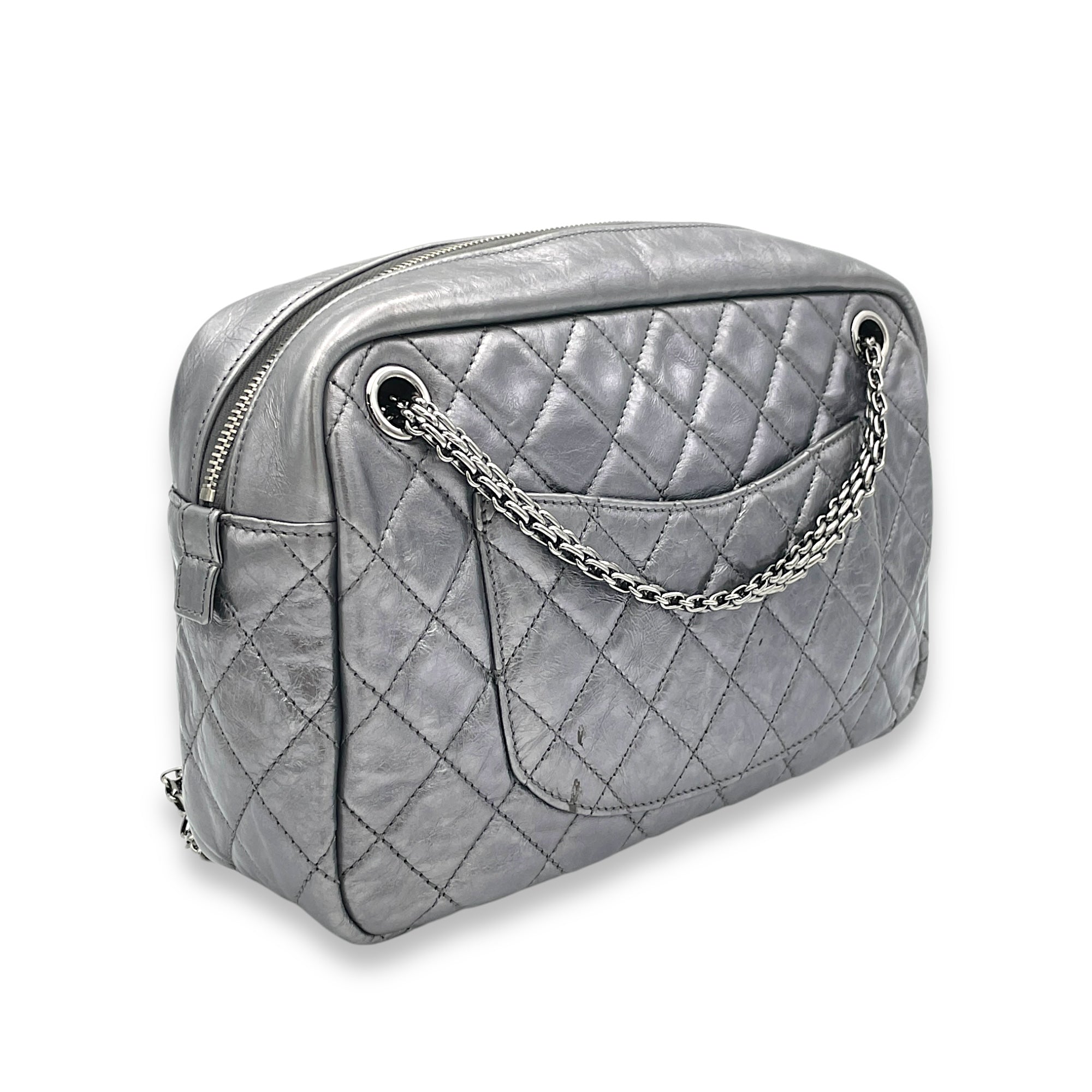 Chanel 2.55 Crossbody Bag Silver in Calfskin, Silver hardware Singapore