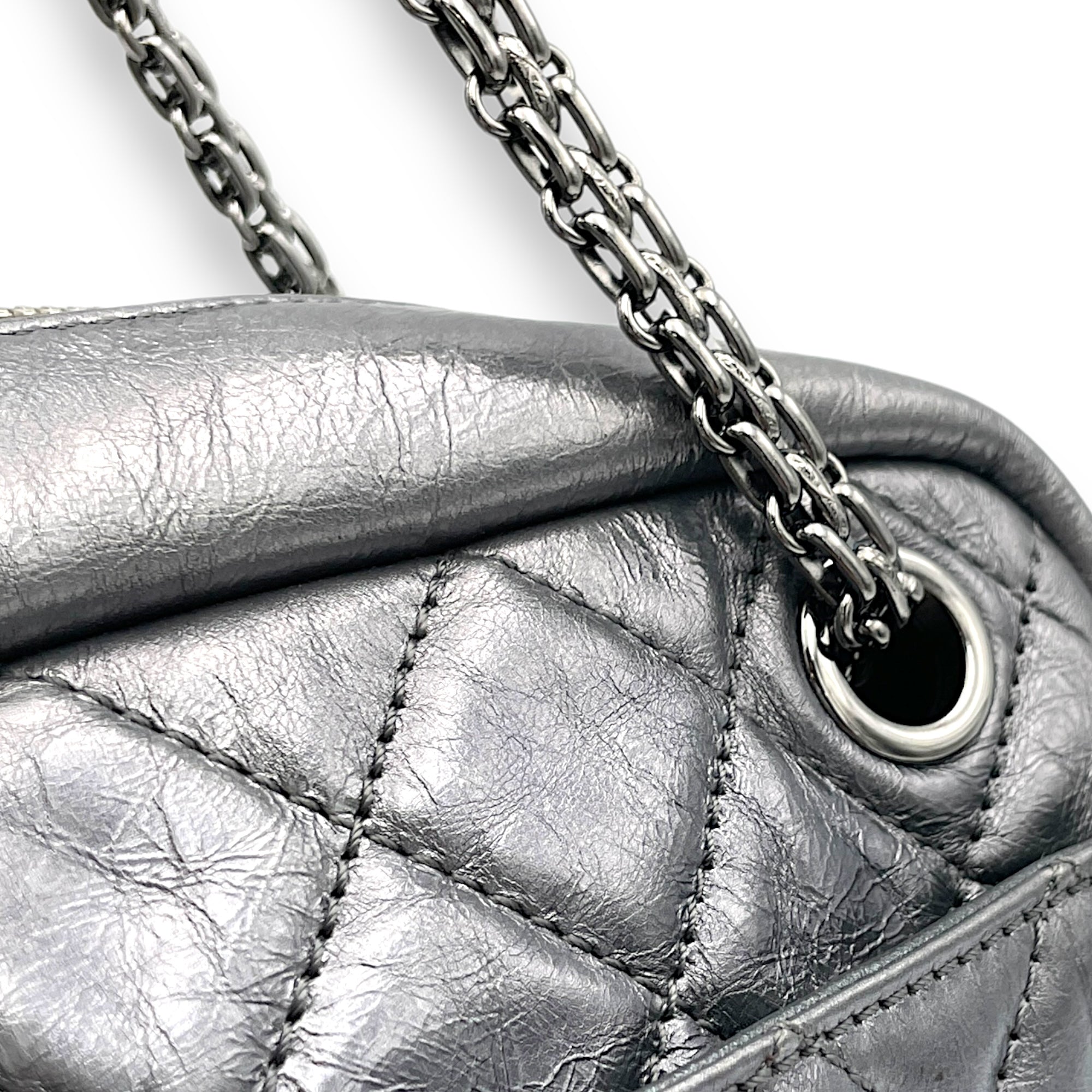 Chanel 2.55 Crossbody Bag Silver in Calfskin, Silver hardware Singapore