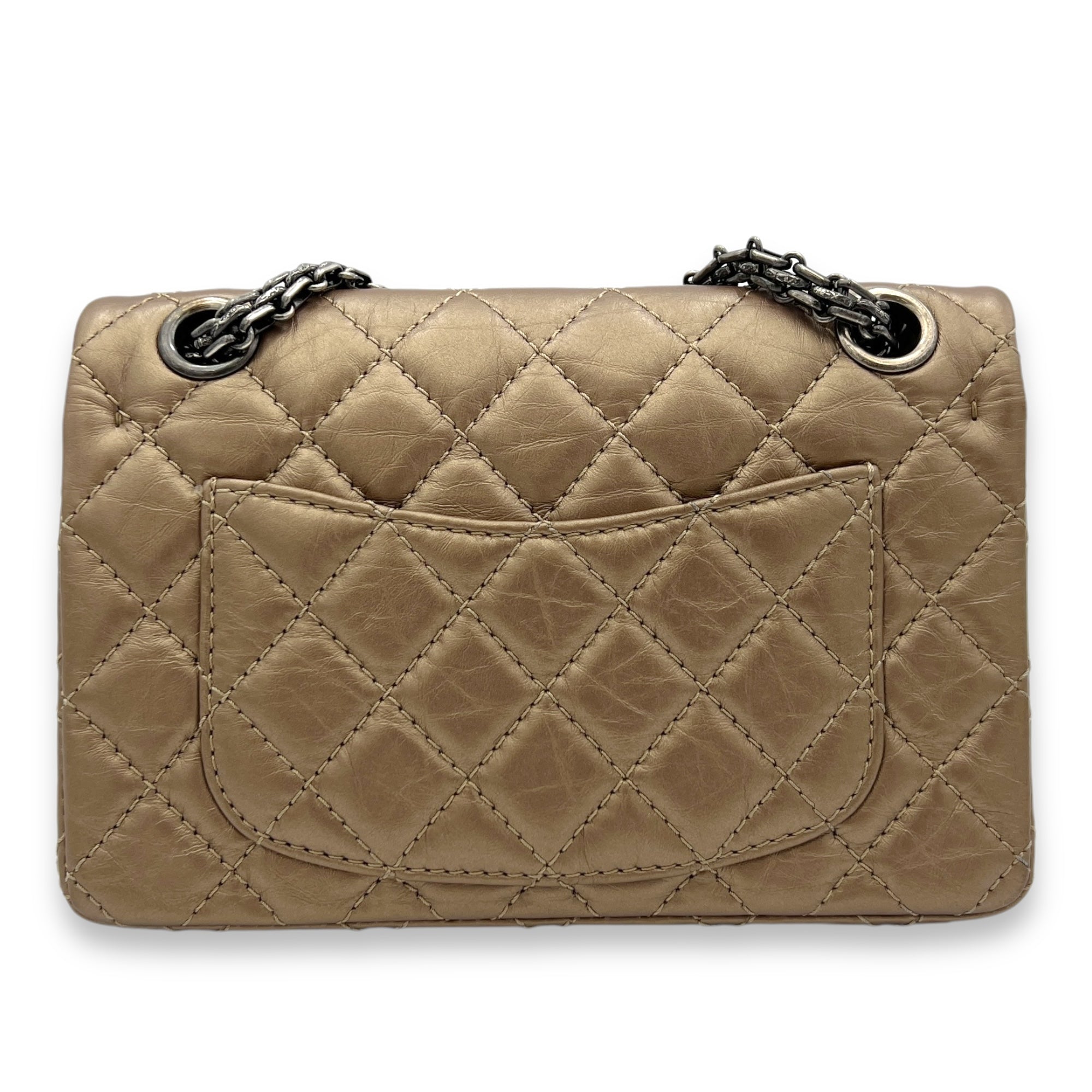 2.55 Reissue Chain Flap Small Gold Shoulder Bag in Calfskin, Ruthenium hardware