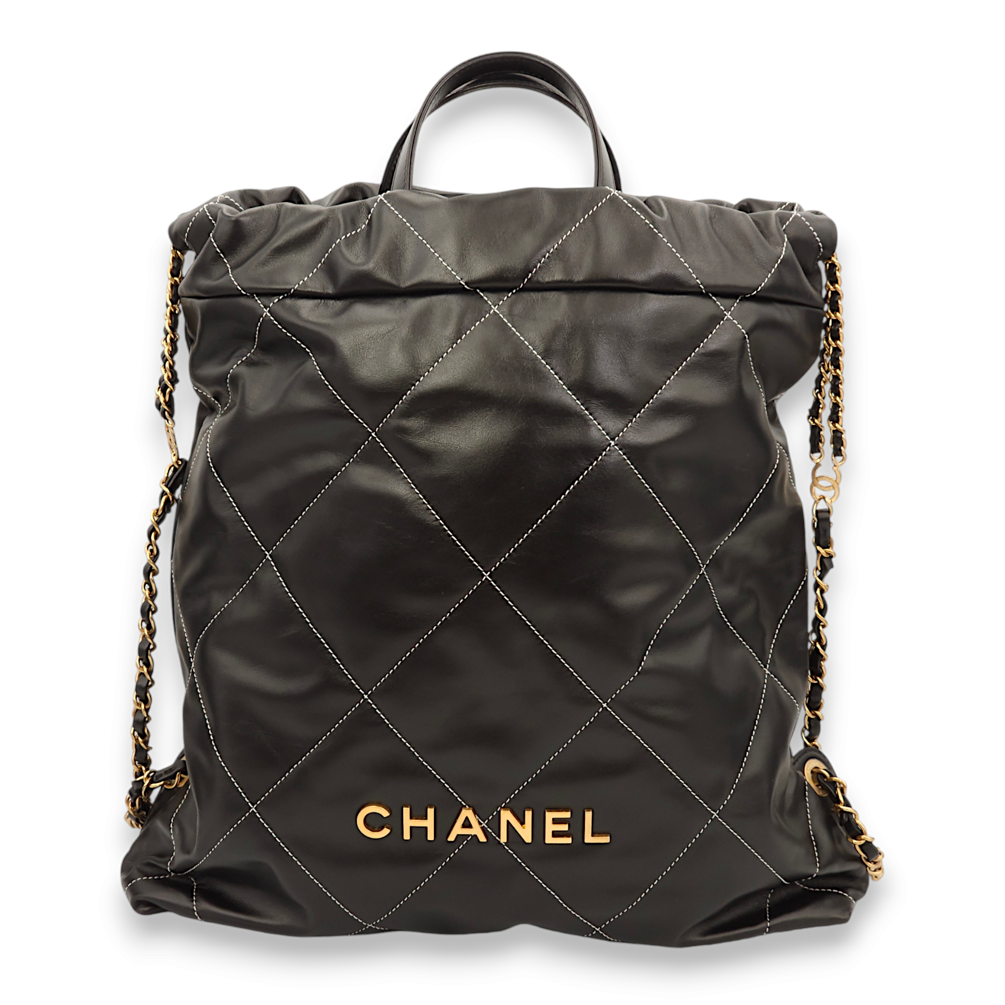 Chanel 22 Large Black with White Stitches Backpack in