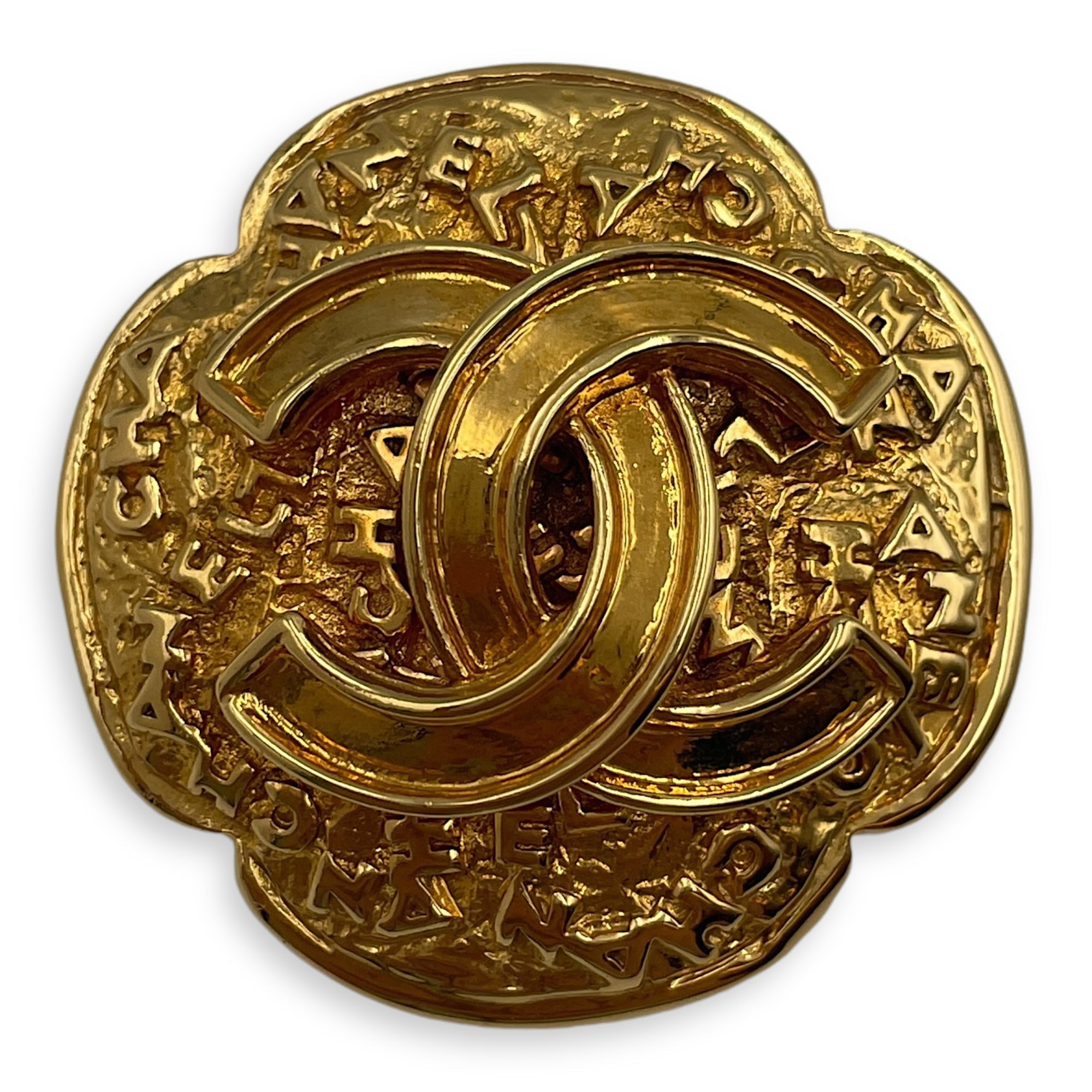 95A Vintage CC Gold Brooch, 24k gold plated hardware