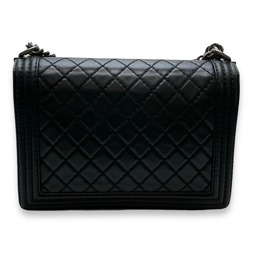 Boy Large Black Shoulder Bag in Calfskin, Ruthenium hardware