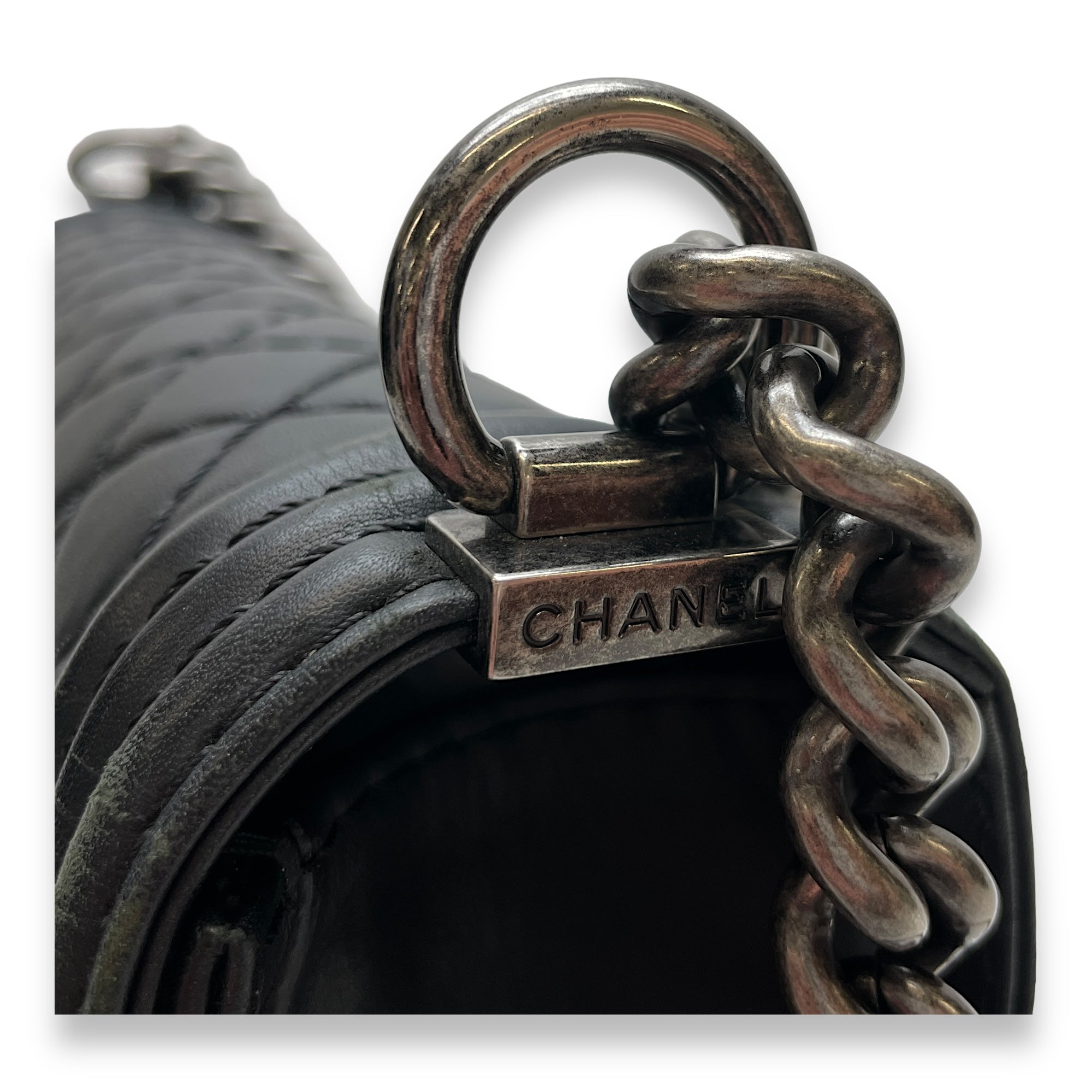 Chanel Boy Large Black Shoulder Bag in Calfskin, Ruthenium
