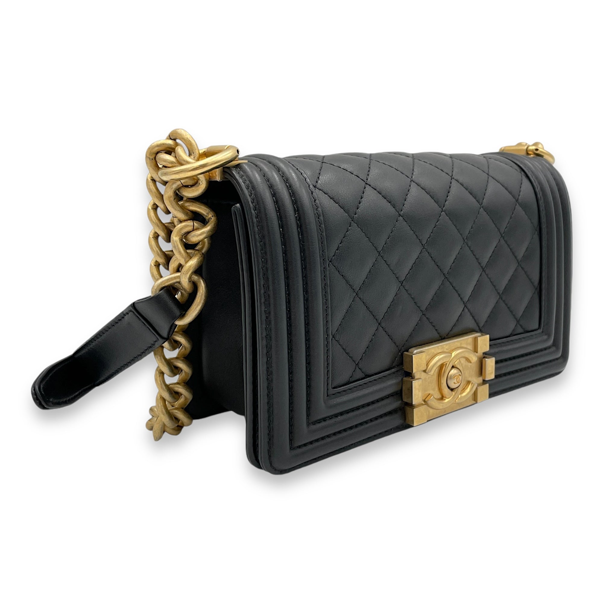 Chanel Boy Small Crossbody Bag Black in Calfskin, Brushed