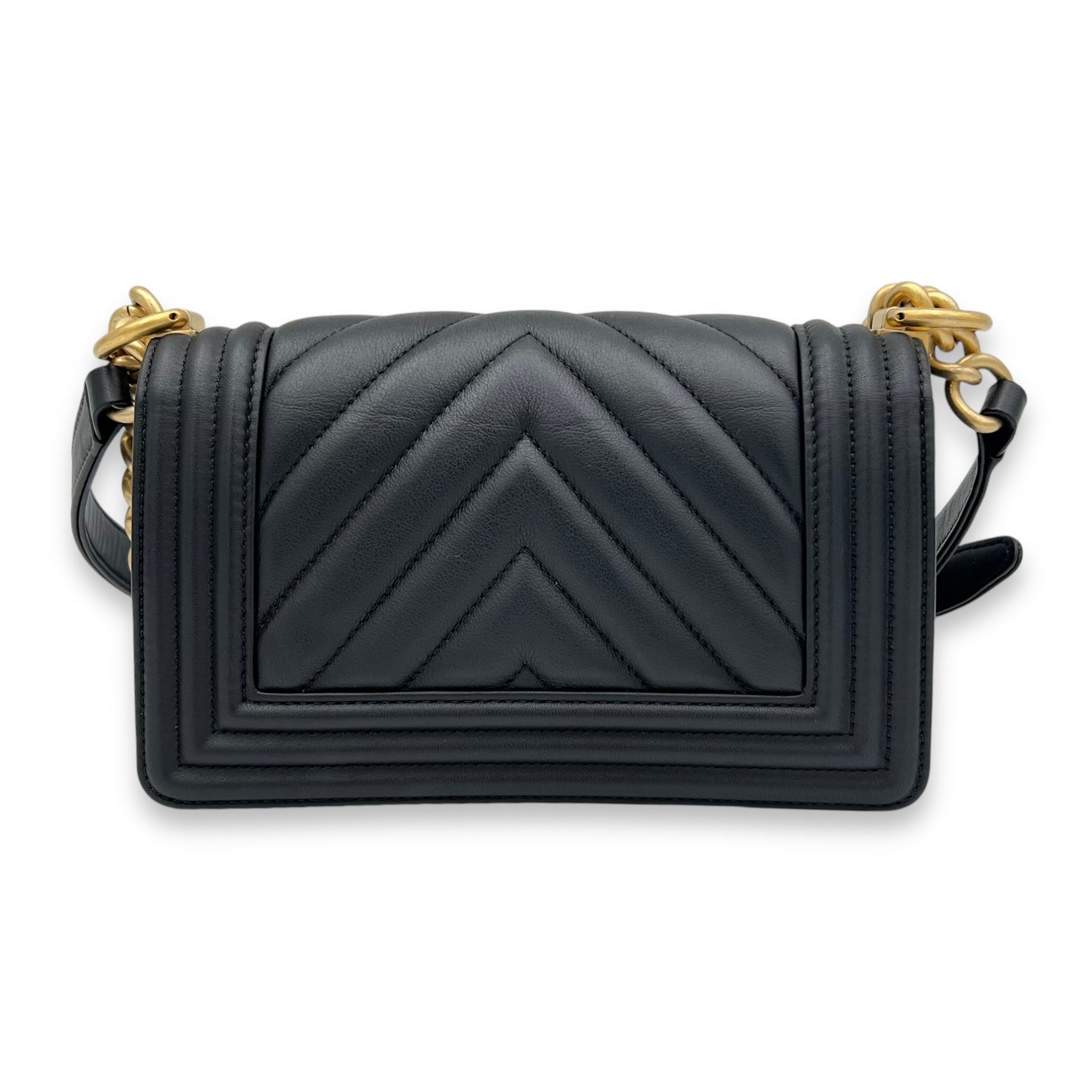 Boy Shoulder Bag Black in Lambskin, Gold hardware