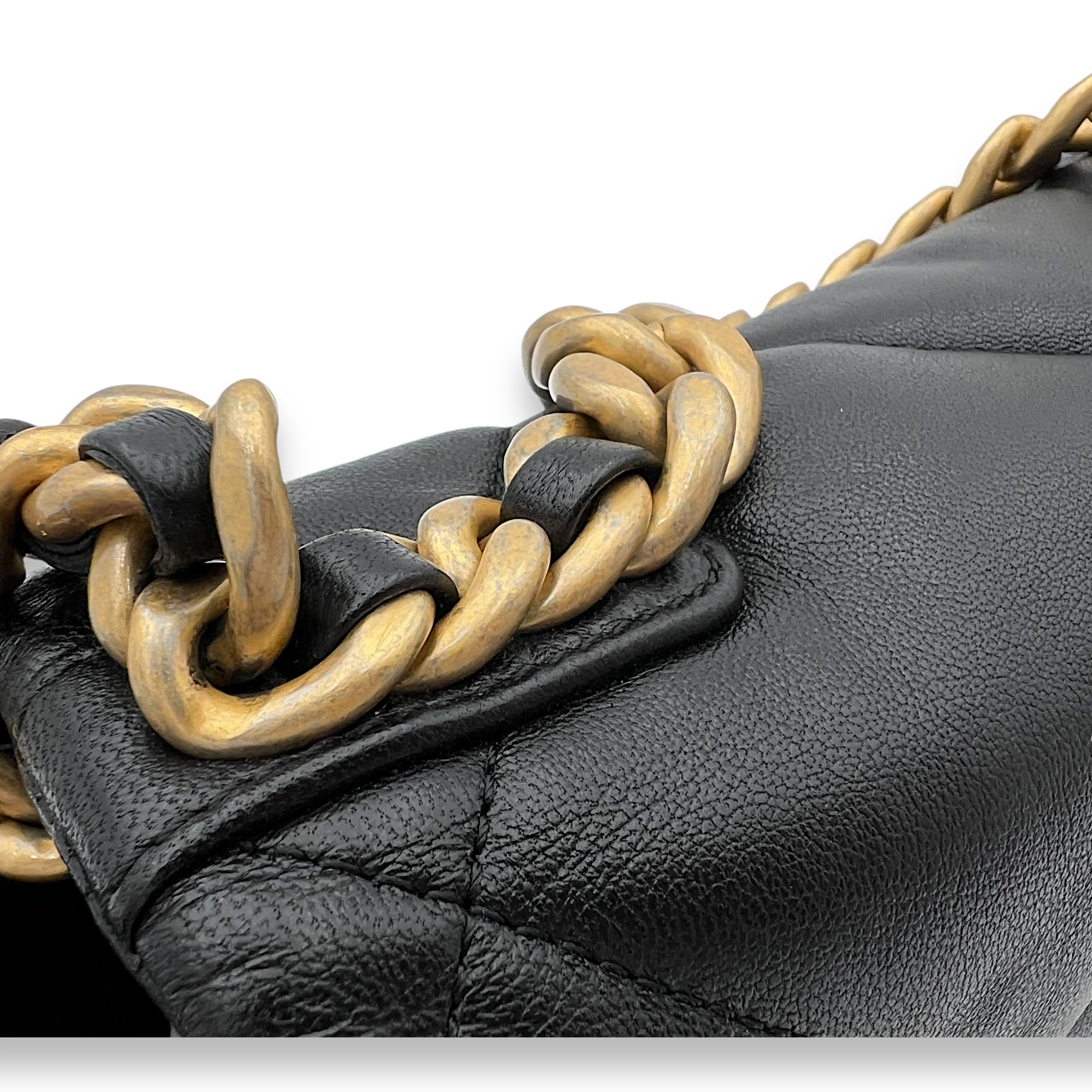 Chanel C19 Small Black Top Handle Bag in Lambskin, Mixed