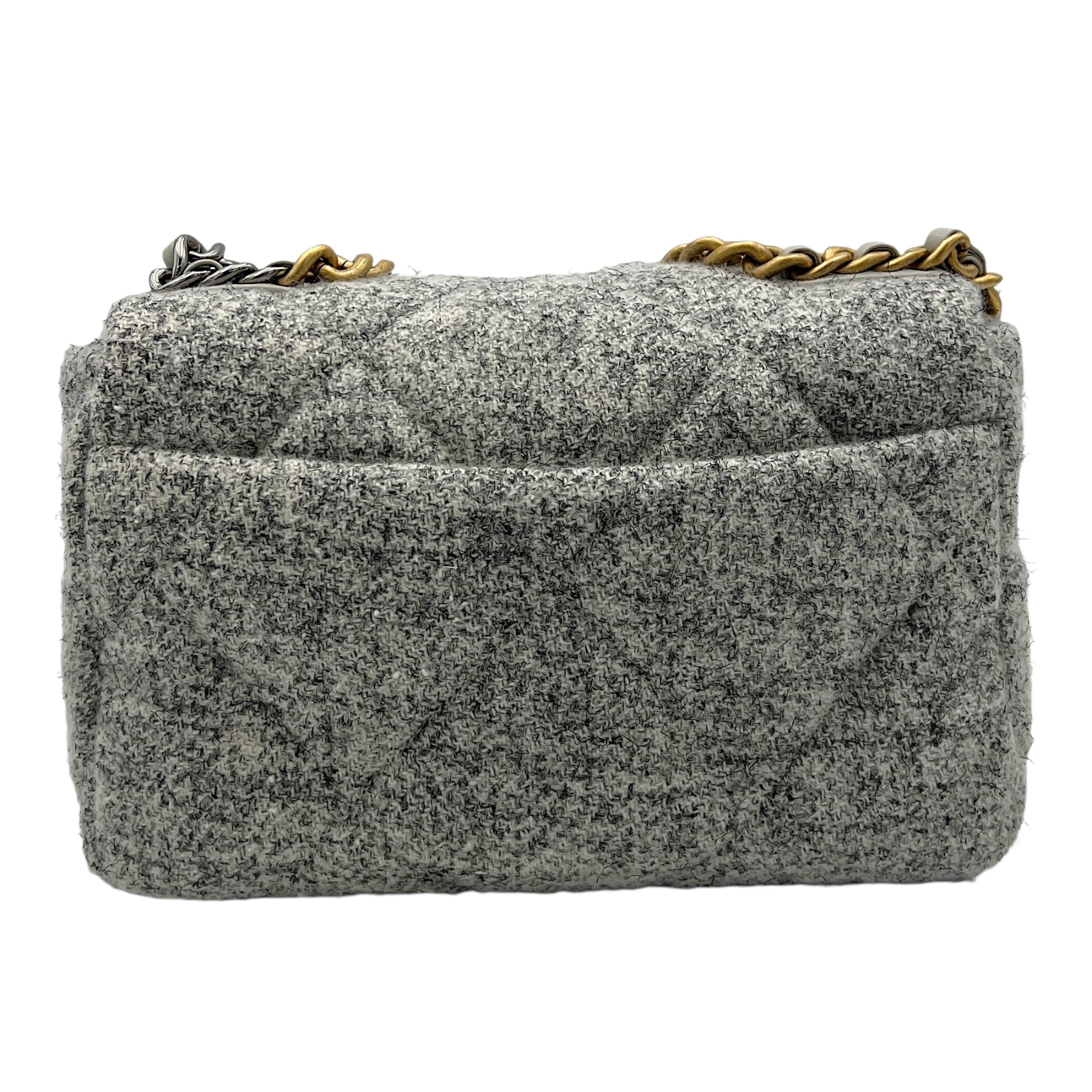 C19 Small Grey Shoulder Bag in Tweed, Gold hardware