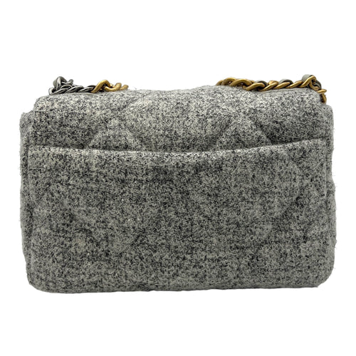 C19 Small Grey Shoulder Bag in Tweed, Gold hardware