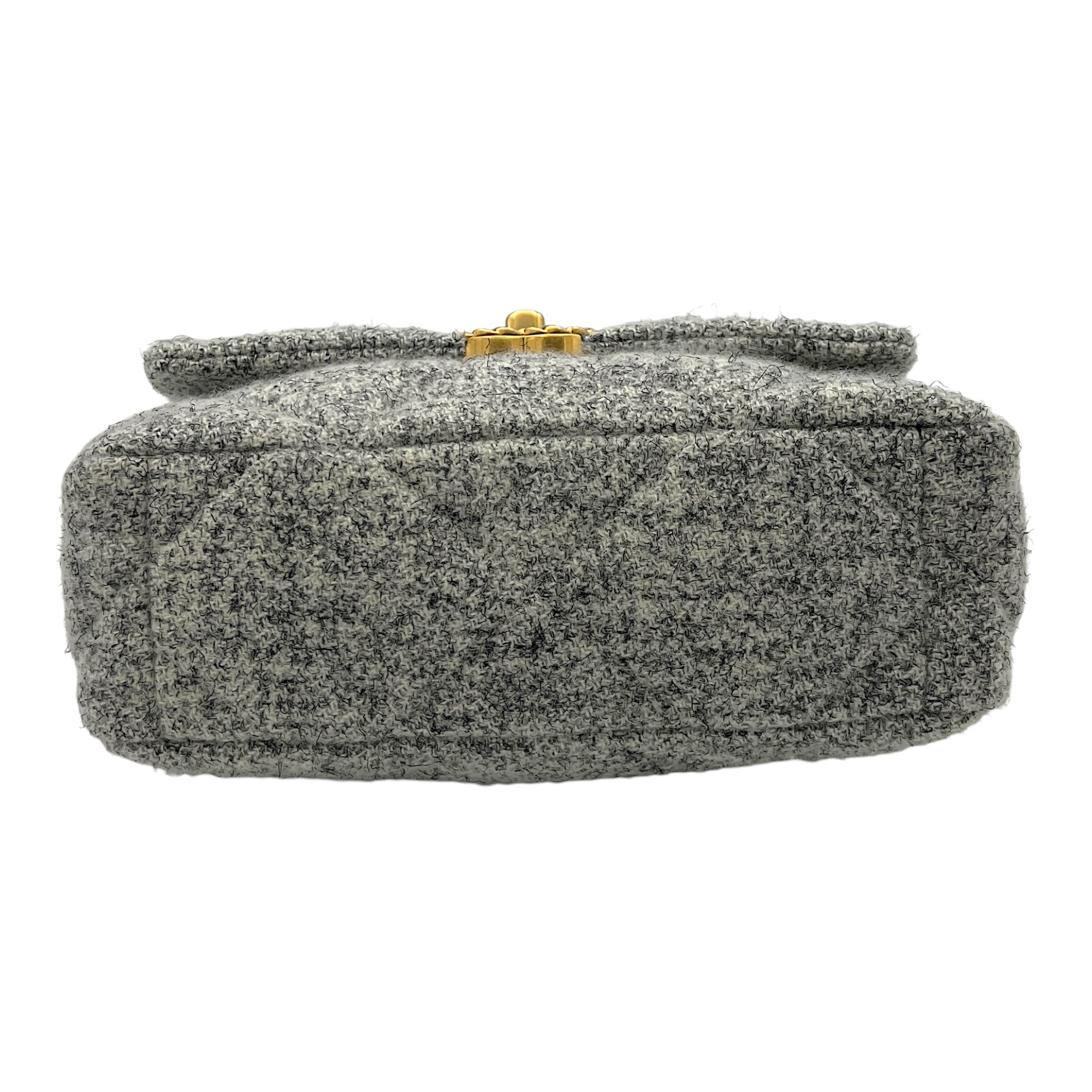 C19 Small Grey Shoulder Bag in Tweed, Gold hardware