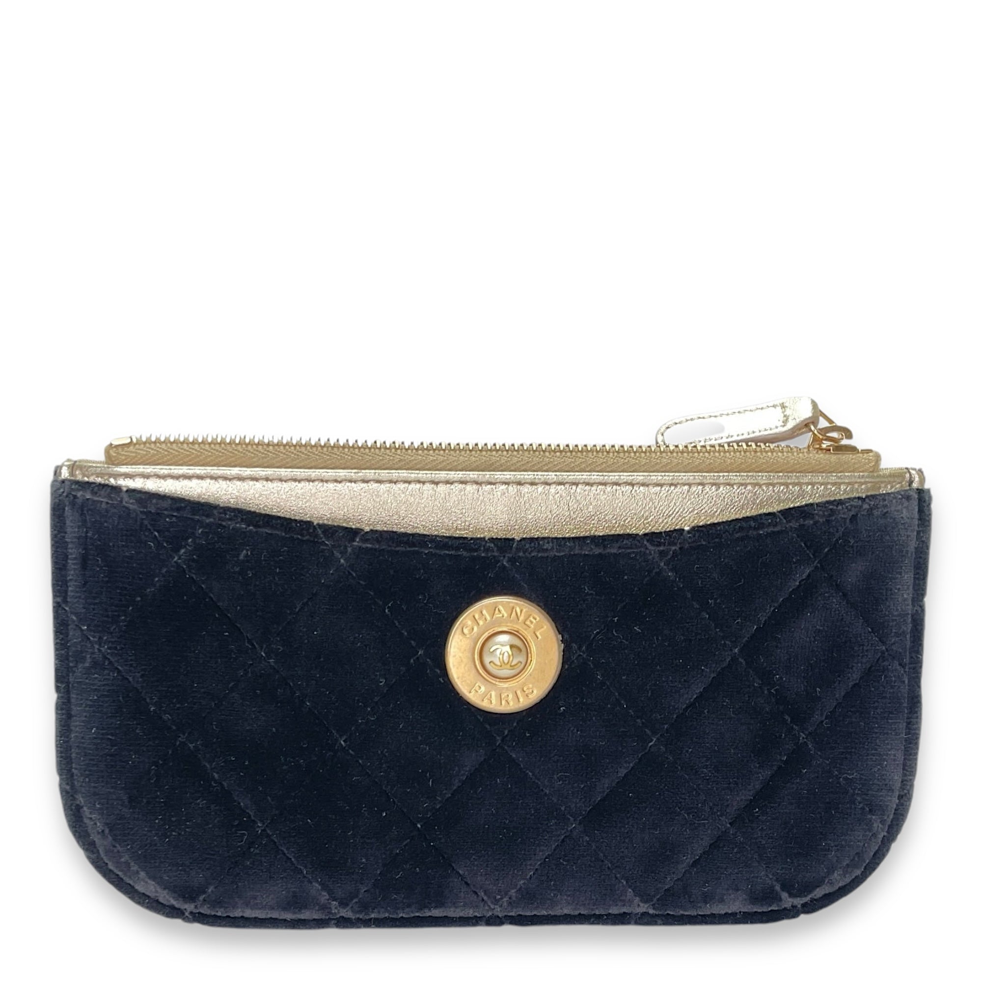 Chanel CC Black Pouch in Velvet, Gold hardware Singapore